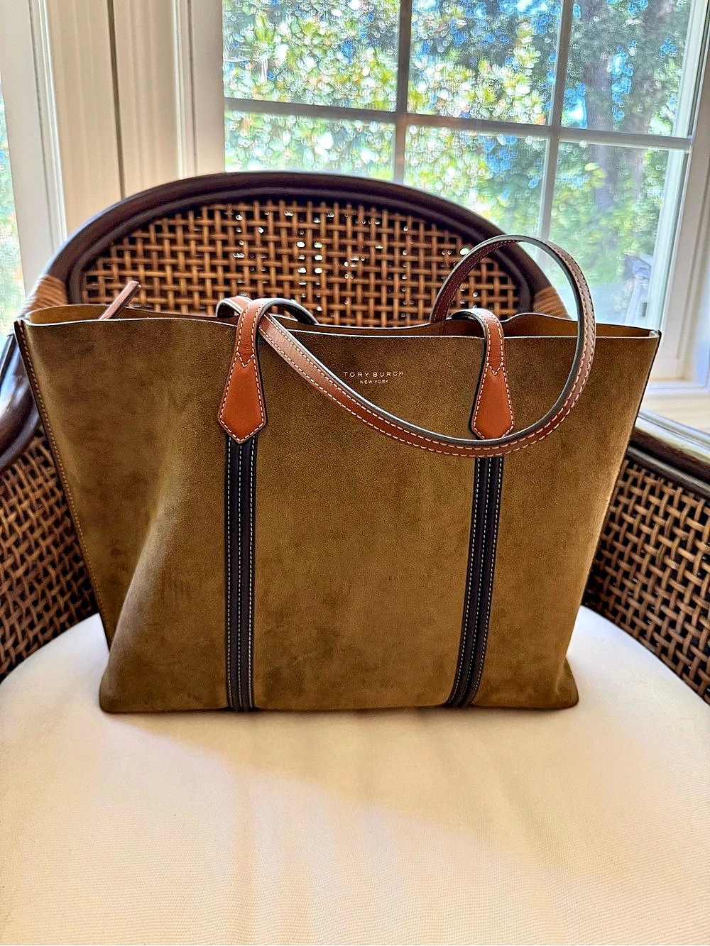 Tory Burch Perry Suede Triple-Compartment Tote